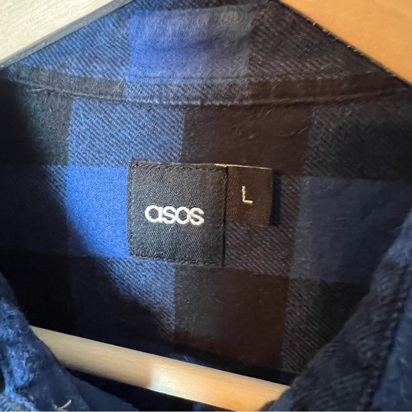 ASOS Flannel Button Front Shirt Men’s L Black Blue Plaid Check Fits Chest 40-42” - Picture 3 of 5